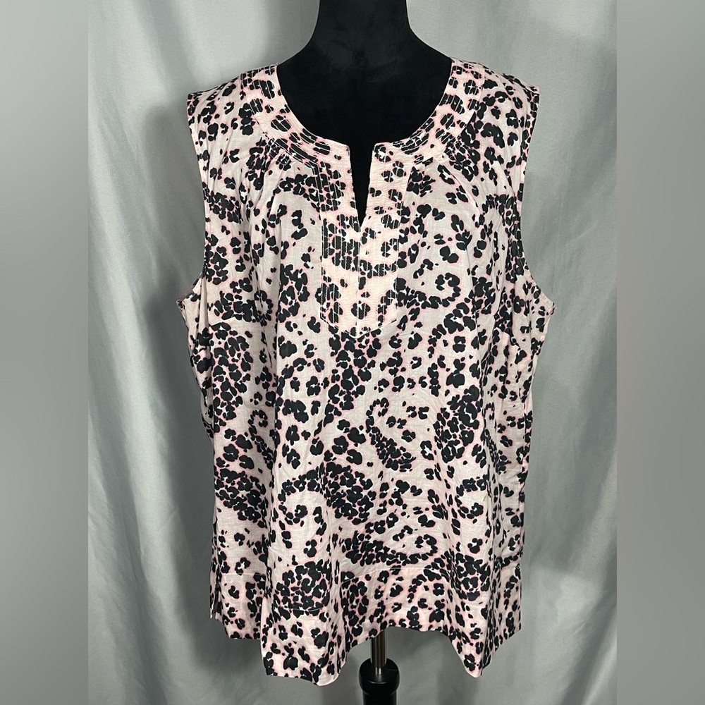 Talbots Women's Pink Blue Leopard Paisley Plus V Neck Sleeveless Top Shirt 2X